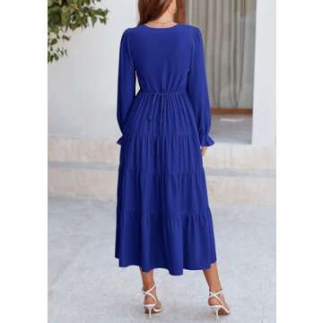 PRETTYGARDEN Women's Spring Fall Maxi Dress Long Sleeve V Neck Tiered Ruffle Flowy A Line Cocktail P...