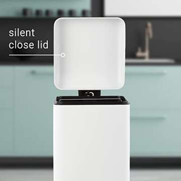happimess HPM1007A Betty Retro 8-Gallon Step-Open Trash Can with Soft-Close Lid, Fingerprint Resistant, Modern, Minimalistic for Home, Kitchen, Laundry Room, Office, Bedroom, Bathroom, White