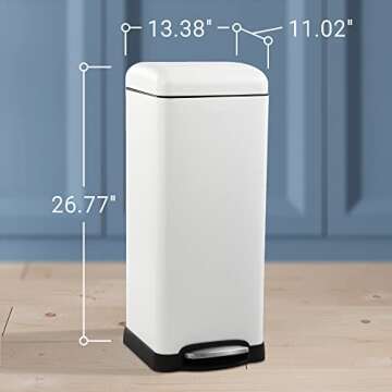 happimess HPM1007A Betty Retro 8-Gallon Step-Open Trash Can with Soft-Close Lid, Fingerprint Resistant, Modern, Minimalistic for Home, Kitchen, Laundry Room, Office, Bedroom, Bathroom, White