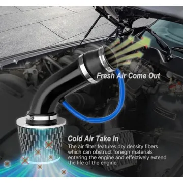 NOTETOUPT Cool Air Intake Kit, 3" Universal Car Cool Air Intake Pipe Aluminium Automotive Filter Induction Flow Hose Pipe Kit (Black)