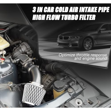 NOTETOUPT Cool Air Intake Kit, 3" Universal Car Cool Air Intake Pipe Aluminium Automotive Filter Induction Flow Hose Pipe Kit (Black)