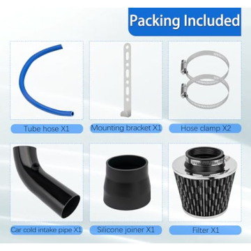 NOTETOUPT Cool Air Intake Kit, 3" Universal Car Cool Air Intake Pipe Aluminium Automotive Filter Induction Flow Hose Pipe Kit (Black)