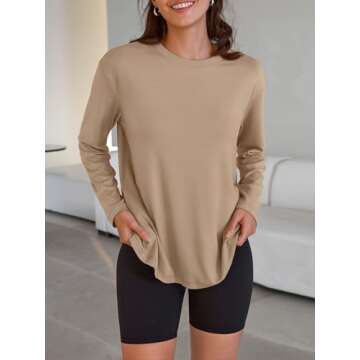 Trendy Queen Womens Oversized Long Sleeve T Shirts 2025 Basic Crewneck Tee Fall Tops Casual Workout ...