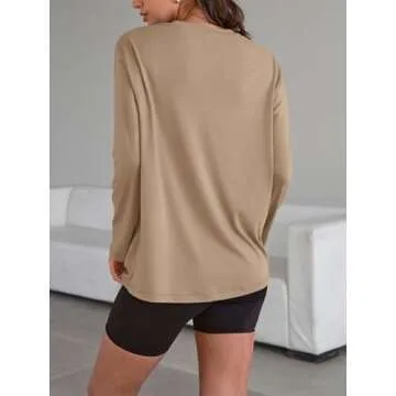 Trendy Queen Womens Oversized Long Sleeve T Shirts 2025 Basic Crewneck Tee Fall Tops Casual Workout Y2K Clothes Khaki S