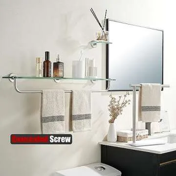 JQK Bathroom Glass Shelf, Shelf with 29 Inch Towel Bar Tempered Glass Shower Storage 30 by 5 inches, 304 Stainless Steel Brushed Finish Wall Mount, TGS100L30-BN