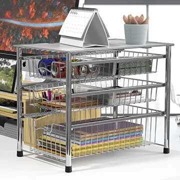 Stackable 3 Tier Sliding Basket Organizer - Chrome
