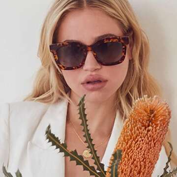 DIFF Carson Designer Square Oversized Sunglasses for Women UV400 Polarized Protection, Tortoise trendy fashion frames