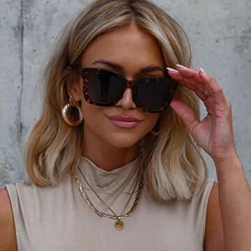 DIFF Carson Designer Square Oversized Sunglasses for Women UV400 Polarized Protection, Tortoise trendy fashion frames