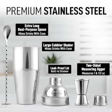 Zulay Kitchen Large 24 oz Stainless Steel Cocktail Shaker Set - Mixed Drink Shaker - Martini Shaker ...