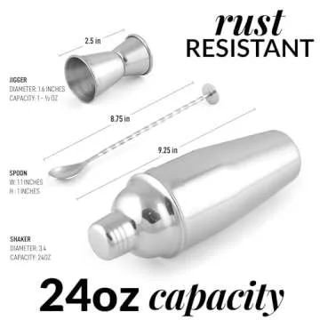 Zulay Kitchen 24 oz Cocktail Shaker Set - Professional Mixology Tools