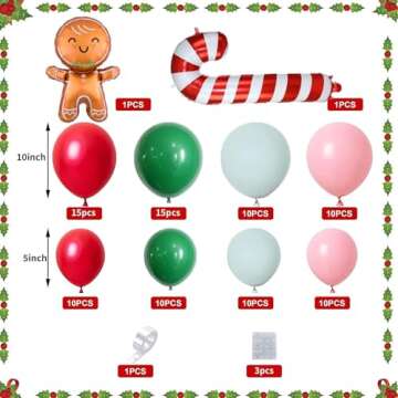 Red White Christmas Balloon Garland Kit, 85PCS Arch Kit Macaron Pink Green Candy Cane Foil Gingerbre...