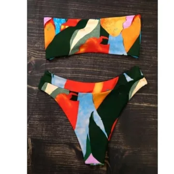 Flattering SheIn Graphic Tie Front Swimsuit Set Red