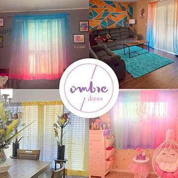 Yancorp Sheer Curtain Semi Bedroom Curtains 84 inches Length Linen Pink Blue Ombre Curtains Rod Pocket Drapes Girls Living Room Mermaid Bedroom, 1 Panel(Pink Blue, 40"x84")