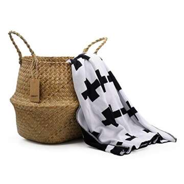 DOKOT Seagrass Plant Basket with Handles, Woven Storage Basket, 7inch Diameter x 8inch Height