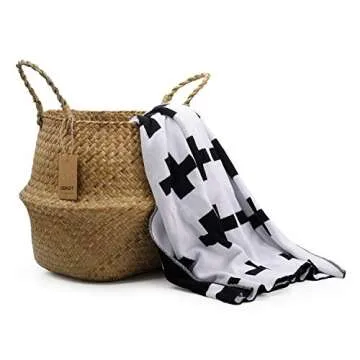 DOKOT Seagrass Plant Basket with Handles, Woven Storage Basket, 7inch Diameter x 8inch Height