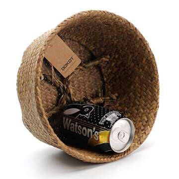 DOKOT Seagrass Plant Basket with Handles, Woven Storage Basket, 7inch Diameter x 8inch Height