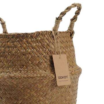 DOKOT Seagrass Plant Basket with Handles, Woven Storage Basket, 7inch Diameter x 8inch Height