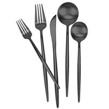 Matte Black Silverware Set 30 Pieces, FAMEWARE Stainless Steel Flatware Set，Service for 6，Kitche...
