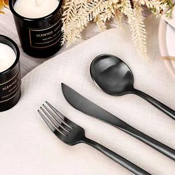 Elegant 30 Pieces Matte Black Silverware Set by FAMEWARE