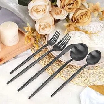 Elegant 30 Pieces Matte Black Silverware Set by FAMEWARE
