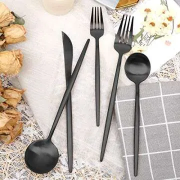 Elegant 30 Pieces Matte Black Silverware Set by FAMEWARE