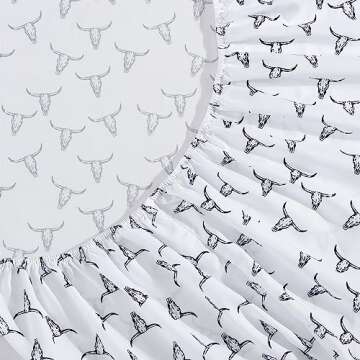 Wrangler- Full Sheet Set, Silky & Lightweight Bedding Set, Yellowstone Inspired, Casual Home Décor (Steer Skulls Black, Full)