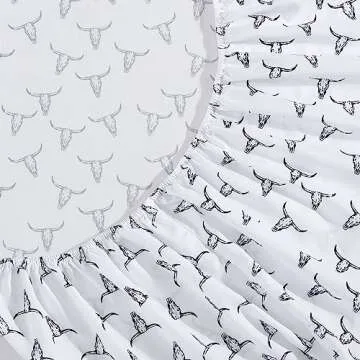 Wrangler- Full Sheet Set, Silky & Lightweight Bedding Set, Yellowstone Inspired, Casual Home Décor (Steer Skulls Black, Full)