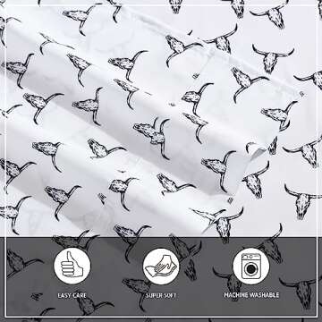 Wrangler- Full Sheet Set, Silky & Lightweight Bedding Set, Yellowstone Inspired, Casual Home Décor (Steer Skulls Black, Full)