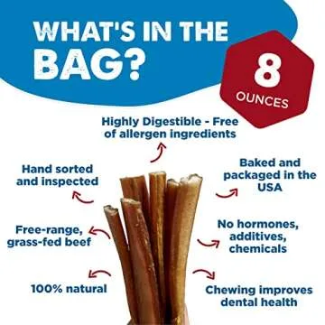 Best Bully Sticks Odorless 4-8 Inch Bully Sticks for Dogs - 8 oz (Pack of 1) - 100% Natural Grass-Fe...