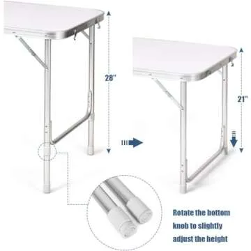 Goplus Folding Camping Table with Storage, Aluminum Outdoor Camp Table with 2-Level Adjustable Height, Lightweight Portable Foldable Picnic Table for Tailgating Beach BBQ Party RV