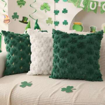 DFXSZ St Patricks Day Pillow Covers 18x18 inch Set of 2 St Patricks Day Decorations Green Shamrock Soft Plush Faux Fur Jacquard Throw Pillows for Bedroom Sofa Holiday Festivals Home Decor PTK021A18