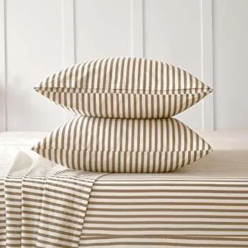 JELLYMONI Striped Sheets Set Queen Size, 4 Pieces 100% Cotton Bed Sheets - 16" Deep Pockets Fitted Flat Sheet & Pillowcase Bedding Set, Ultra-Soft, Machine Washable