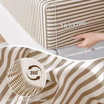 JELLYMONI Striped Sheets Set Queen Size, 4 Pieces 100% Cotton Bed Sheets - 16" Deep Pockets Fitted Flat Sheet & Pillowcase Bedding Set, Ultra-Soft, Machine Washable
