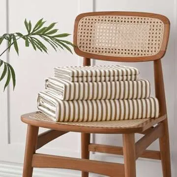 JELLYMONI Striped Sheets Set Queen Size, 4 Pieces 100% Cotton Bed Sheets - 16" Deep Pockets Fitted Flat Sheet & Pillowcase Bedding Set, Ultra-Soft, Machine Washable