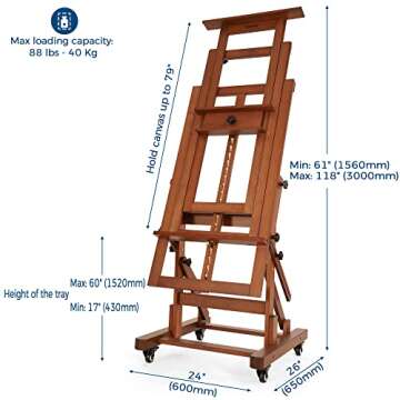 VISWIN Extra-Large Master H Frame Easel, Hold 1 or 2 Canvas up to 79", Tilts Flat, Movable Solid Bee...