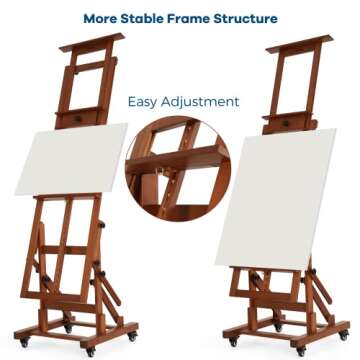 VISWIN Extra-Large Master H Frame Easel, Hold 1 or 2 Canvas up to 79", Tilts Flat, Movable Solid Beech Wood Heavy Duty Floor Easel Stand for Painting, Adjustable Art Easel Stand for Adult, Artist - W