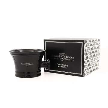 Edwin Jagger RN46 Traditional Porcelain Luxury Shaving Bowl with Handle for Shaving Cream or Shaving Soap for Men and Women (Black)