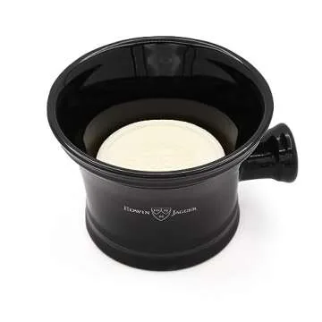 Edwin Jagger RN46 Traditional Porcelain Luxury Shaving Bowl with Handle for Shaving Cream or Shaving Soap for Men and Women (Black)