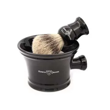 Edwin Jagger RN46 Traditional Porcelain Luxury Shaving Bowl with Handle for Shaving Cream or Shaving Soap for Men and Women (Black)