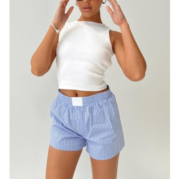 NUFIWI Women's Y2K Striped Pajama Shorts for Casual Style