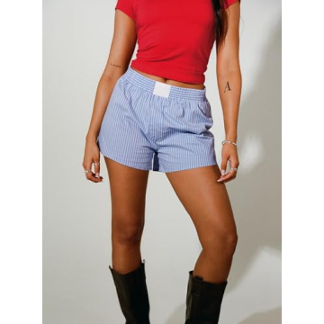 NUFIWI Women's Y2K Striped Pajama Shorts for Casual Style