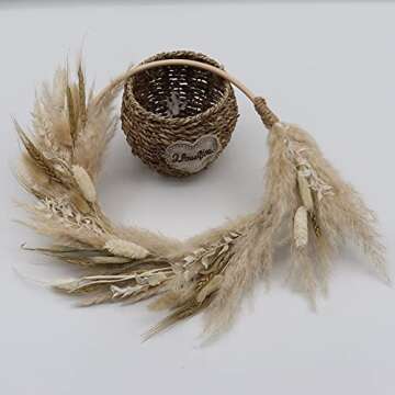 SUJISPR Real Dried Plants Wreath Made from Natural Dried Flowers for Front Door Festival Hanging Dec...