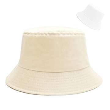 Sydbecs Bucket Hat for Women Men, Reversible Cotton Summer Sun Beach Cap Solid Color Style (B Beige/...