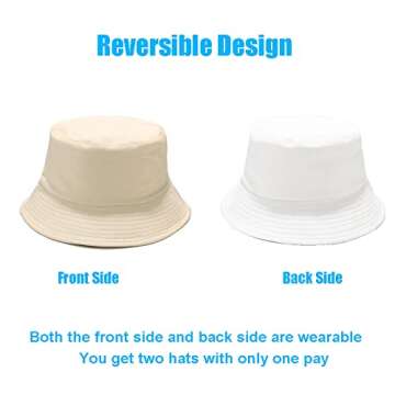Sydbecs Bucket Hat for Women Men, Reversible Cotton Summer Sun Beach Cap Solid Color Style (B Beige/White Reversible)