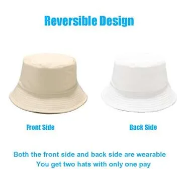 Sydbecs Bucket Hat for Women Men, Reversible Cotton Summer Sun Beach Cap Solid Color Style (B Beige/White Reversible)