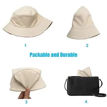 Sydbecs Bucket Hat for Women Men, Reversible Cotton Summer Sun Beach Cap Solid Color Style (B Beige/White Reversible)