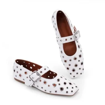 Stylish Odetina Ballet Flats with Metal Eyelet Design