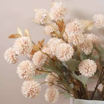 Beige Flowers Artificial + Eucalyptus, Fake Mums Long Stem Flowers, Tan Nude Cream Neutral Flowers For Decorations, Pom Pom Faux Kiku Flower bulk, Silk Flowers Mini Chrysanthemum Floral Arrangements