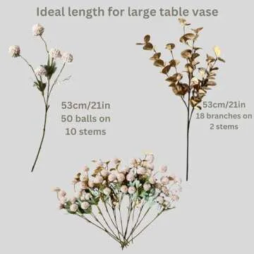 Beige Flowers Artificial + Eucalyptus, Fake Mums Long Stem Flowers, Tan Nude Cream Neutral Flowers For Decorations, Pom Pom Faux Kiku Flower bulk, Silk Flowers Mini Chrysanthemum Floral Arrangements