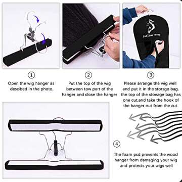 3PCS Extra Long Hair Extension Storage Bag Hairpieces Storage Holder with Wooden Hanger Dust-proof Portable Suit with Transparent Zip Up Closure- Light weight, Waterproof and Portable (Black)